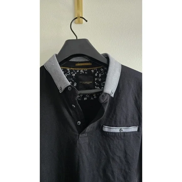 Denim and Flower Men's Polo Shirt Black Short Sleeve Size Large - Picture 2 of 4